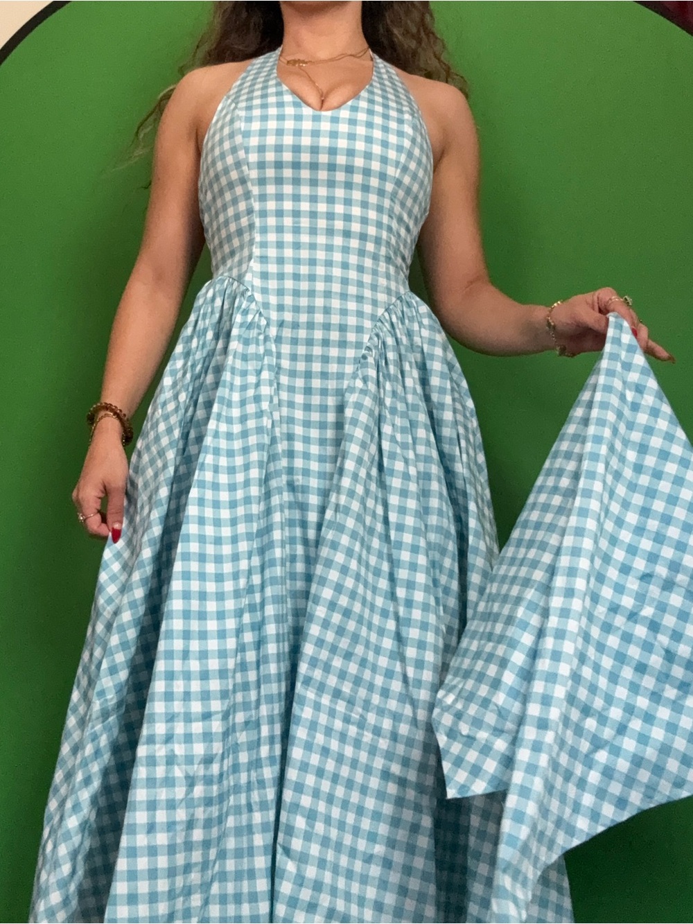 Brand new  Gingham Halter Maxi Dress in Light Blue and White